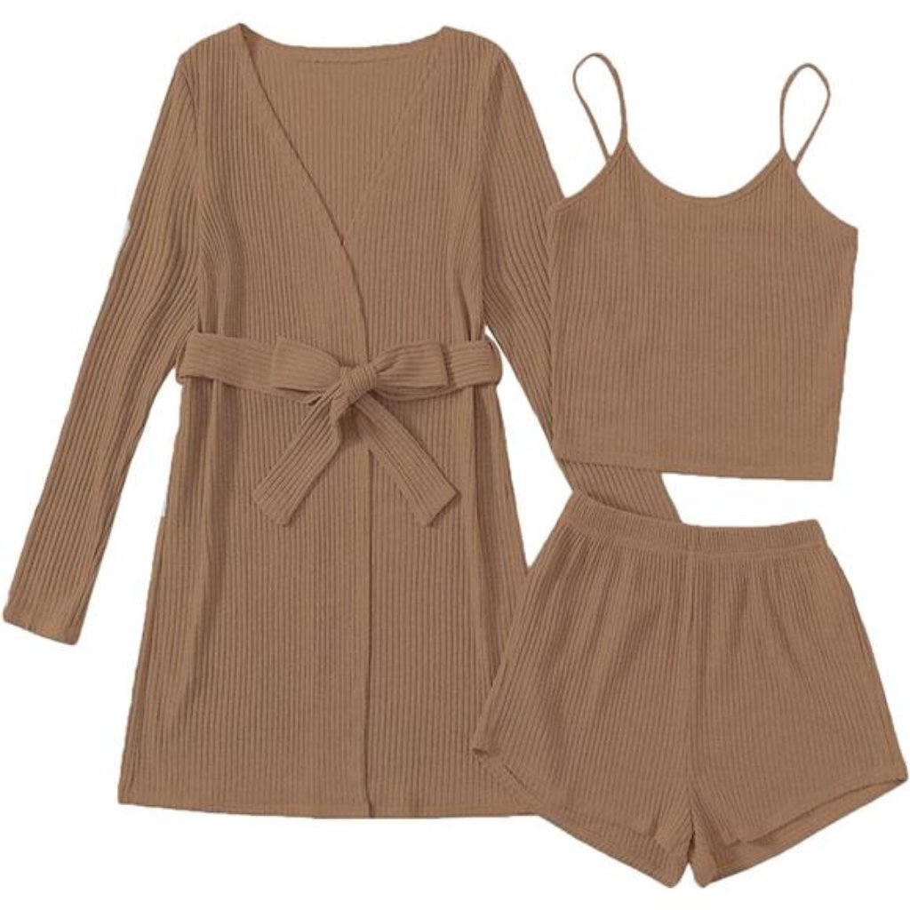 Women's 3 Piece Cami Top & Shorts Lounge Sleepwear Pajama Set With Robe